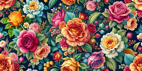 Vibrant floral pattern with roses in a modern and trendy design featuring intricate details and colors of the flower , floral designs, garden inspiration