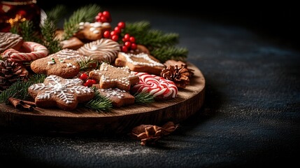 A festive christmas cookie platter displayed with beautiful icing and decorations ready for holiday celebrations