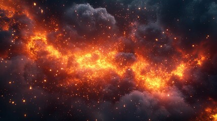 Fiery Cosmic Nebula Embers Glow In Dark Space