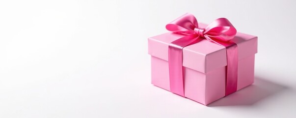 Obraz premium Pink gift box, open, satin ribbon, isolated on white, holiday, box