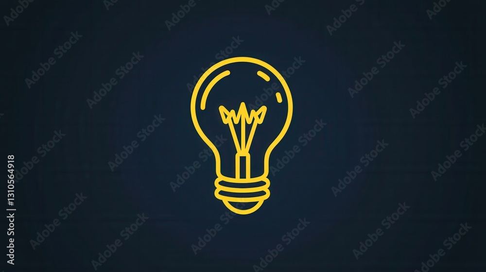 Poster Bright minimal icon of a glowing light bulb showcasing clean style with yellow highlights against a dark background