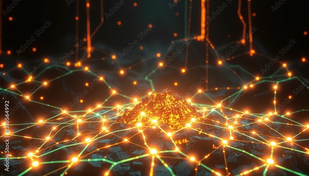 Poster abstract visual of illuminated connection network with glowing nodes