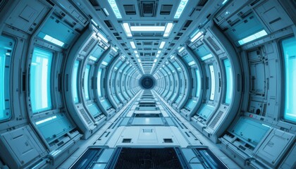 Obraz premium Futuristic Interior View of a Hi-Tech Spacecraft Corridor