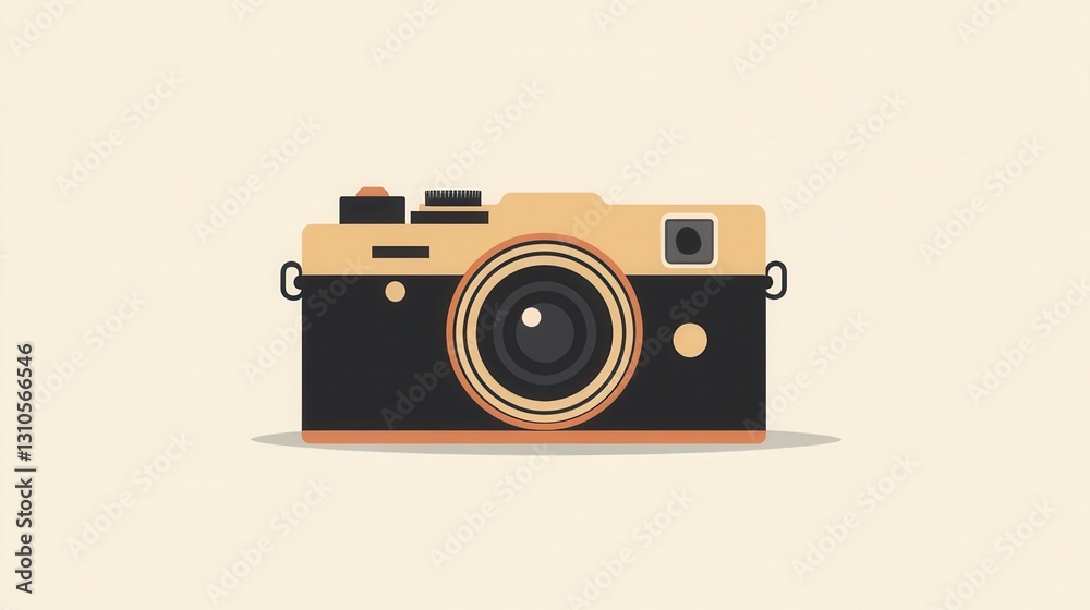 Aufkleber vintage camera silhouette in warm tones captures the essence of nostalgia and simplicity in flat des