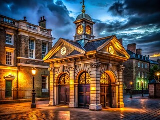 Obraz premium London Guardhouse at Night: Detailed Architectural Photography with Symbolic Elements