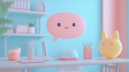 Happy Pink Speech Bubble Desk Decor Pastel Room