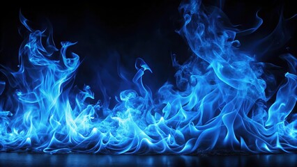 Flame dance on dark canvas with vibrant blue hues creating a mesmerizing visual effect