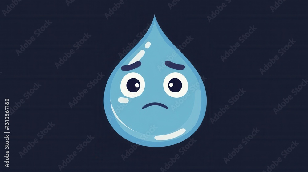 Poster sad blue water drop icon expressing emotions in a minimalist design on a dark background