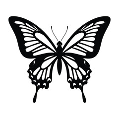 Black and White Butterfly Silhouette with Intricate Wing Patterns