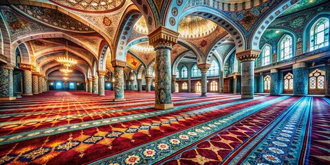 Obraz premium Long Exposure Carpet Pattern Mosque Interior - Abstract Islamic Architecture Photography