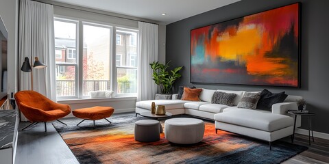 Modern Living Room Interior Design with Abstract Art