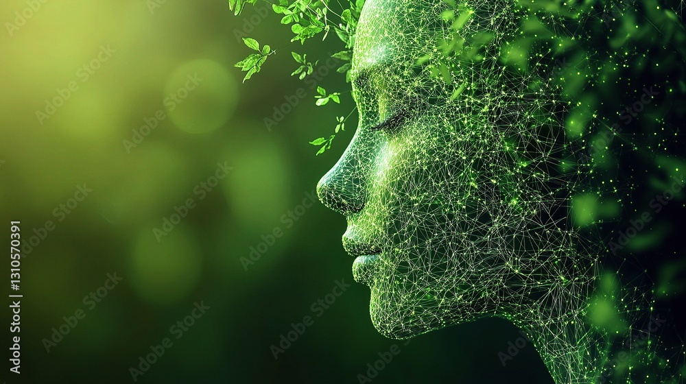 Poster concept of smart network connection with green futuristic elements