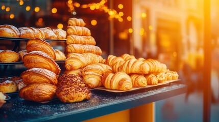A bountiful bunch of fresh croissants perfectly baked to a golden brown for an irresistibly flaky breakfast treat