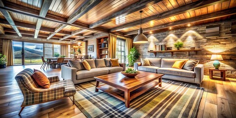 Fototapeta premium Long Exposure Rustic Home Interior with Modern Furniture & Fragmented Lines