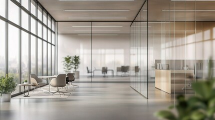 Fototapeta premium Modern Glass Office Space with Blurred Background and Clean Lines