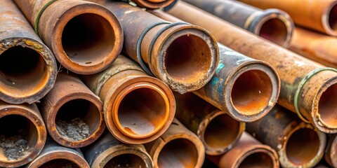 Close-up of worn brown plastic plumbing pipes with weathered rubber seals, showing signs of age and wear , household maintenance, worn out parts