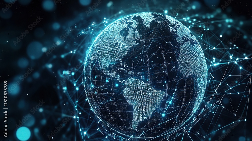 Poster global digital network concept with streaming data visualization