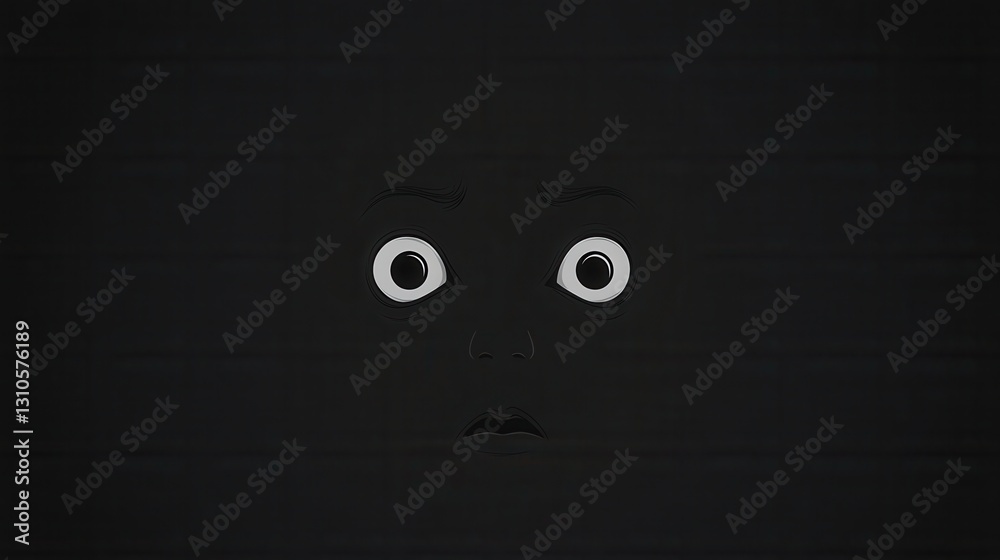 Aufkleber minimalist representation of a dark face with wide fearful eyes creating an eerie and monochrome atm
