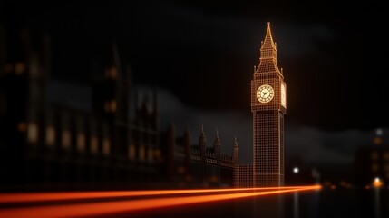 Obraz premium A stunning night view of Big Ben illuminated against the dark sky.
