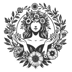 Mystical Floral Goddess vector illustration