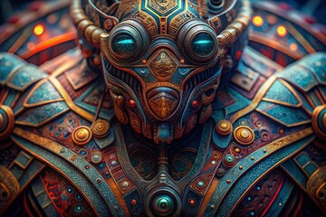 Fototapeta premium Low Light Cybernetic Hand-Painted Pattern Design for Textile Printing