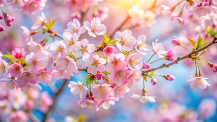 Vibrant cherry blossoms unfold their delicate petals in a gentle spring breeze, nature, blossom,  nature