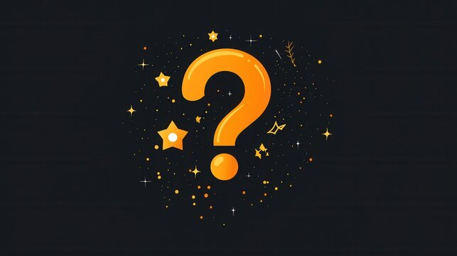 Minimalist question mark icon with glowing bursts and star elements in modern flat design style - Powered by Adobe