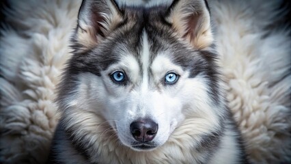 Obraz premium Detailed close-up portrait of a Siberian Husky's piercing blue eyes, surrounded by soft, fluffy fur and subtle facial features