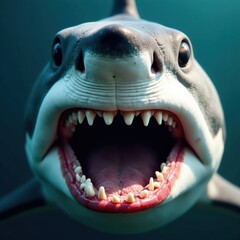 Naklejka premium Close-up, great white shark's serrated teeth, menacing grin, animal, shark teeth