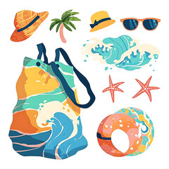 Obraz premium Beach Travel Essentials and Summer Fashion Accessories.