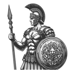 Obraz premium Ancient Roman Warrior with Spear and Shield vector