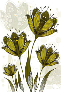 Vintage botanical features elegant floral designs and fragrant wildflowers. Elegant Green Floral Design with Modern Stylized Flowers