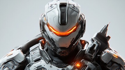 Fototapeta premium Futuristic armored soldier in a neutral background, ready for action