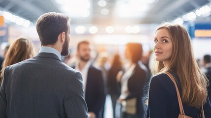 Networking Professionals Engaging at a Vibrant Trade Show Event
