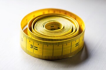 Low Light Photo of Yellow Tape Measure on White Background - Precise Measurement Tool