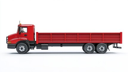 A bright red truck positioned on a clean white background showcasing the concept of freight transport and delivery