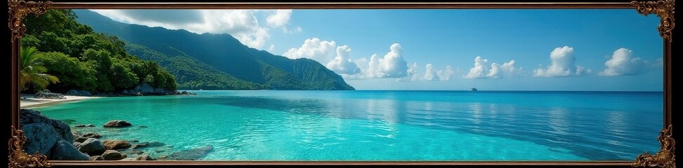 Obraz premium Phuket seascape in elegant frame Isolated on black , travel, photo frame