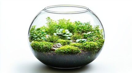 Glass Terrarium, Miniature Garden, White Background