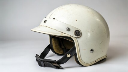 Fototapeta premium Vintage White Motorcycle Helmet, Object on White Background