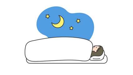睡眠：布団で横になって眠る女性