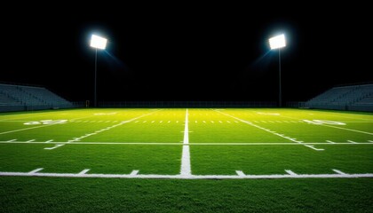Fototapeta premium Illuminated Football Field Under Night Sky with Bright Floodlights