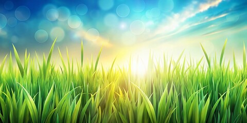 Fototapeta premium Lush Green Grass Field Meadow Nature Background - Detailed Illustration