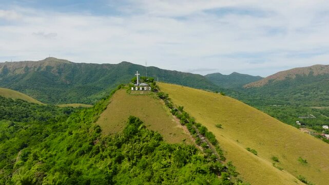 Big Cross on the mountain hill in Coron. Mount Tapyas Viewdeck. Palawan. Philippines.