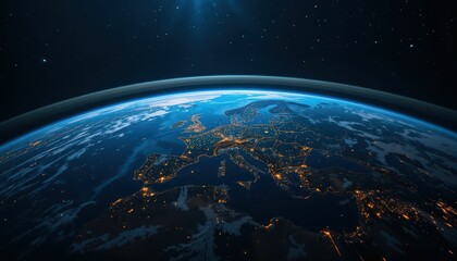 Stunning Aerial View of Europe at Night from Outer Space Perspective