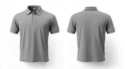 front and back view of a plain gray polo shirts, displayed front and back, polo shirt is shown on a white background 
