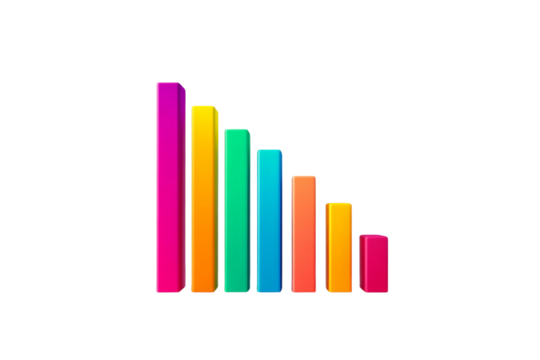 Colorful bar graph with the numbers 1 through 6, isolated