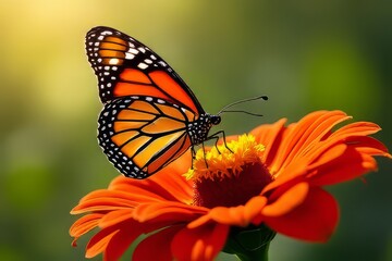 Fototapeta premium Monarch Butterfly on Vibrant Orange Flower - Nature's Beauty