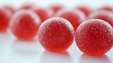 Red Gummy Candy Spheres Close Up Shot