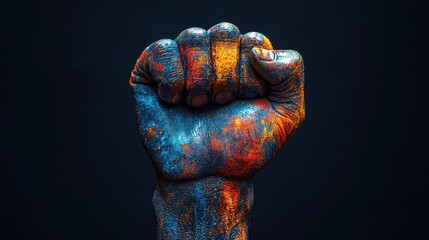 Painted Fist Raised in Protest