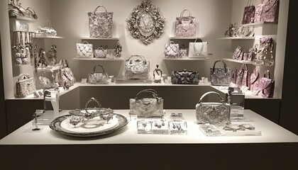 Elegant Handbag and Jewelry Display in a Boutique Setting